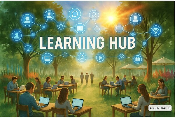 The image describe an imaginary learning hub environment